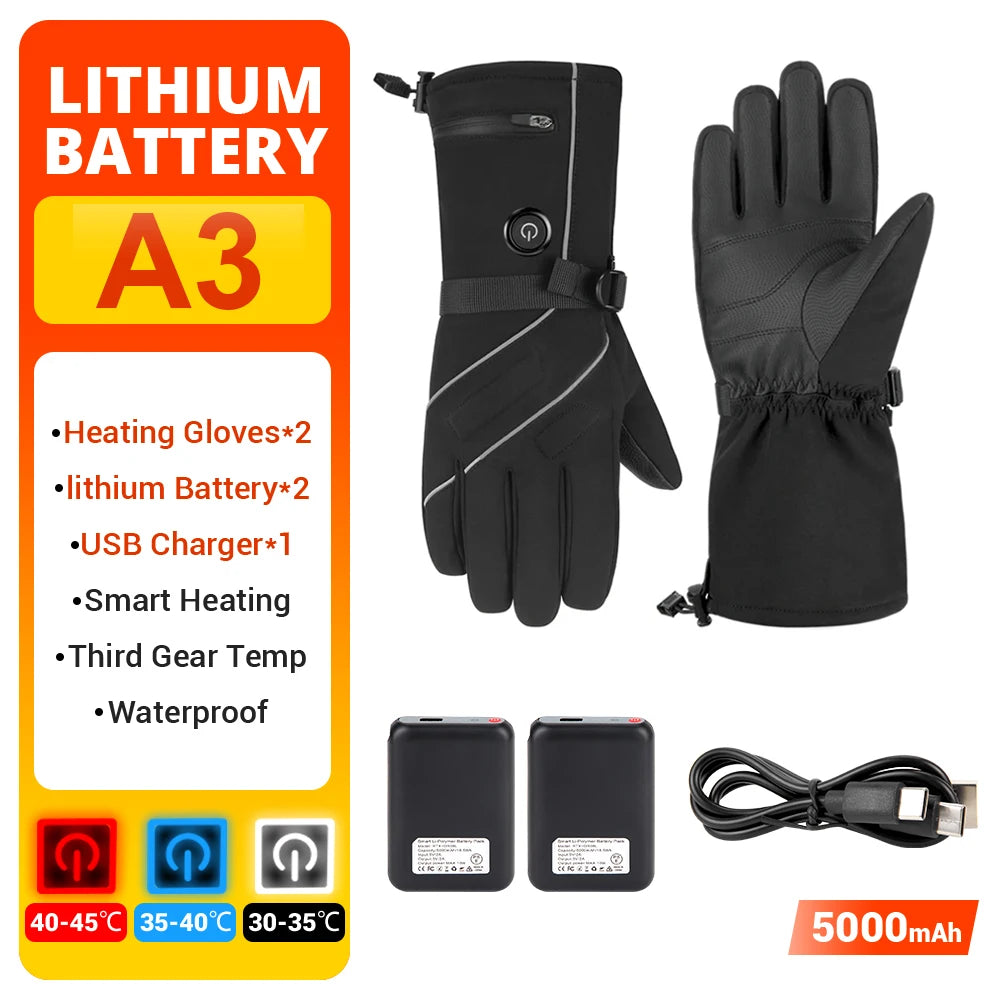 Electric Heated Gloves Motorcycle Winter Moto Heated Gloves Warm Waterproof Rechargeable Heating Thermal Gloves For Snowmobile