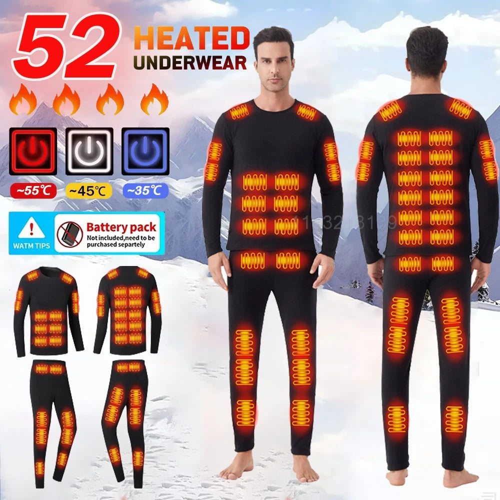 Winter Electric Heated Underwear Set Motorcycle Jacket Self Heating Jacket Men Moto Fleece Thermal Long Johns Tops & Pants