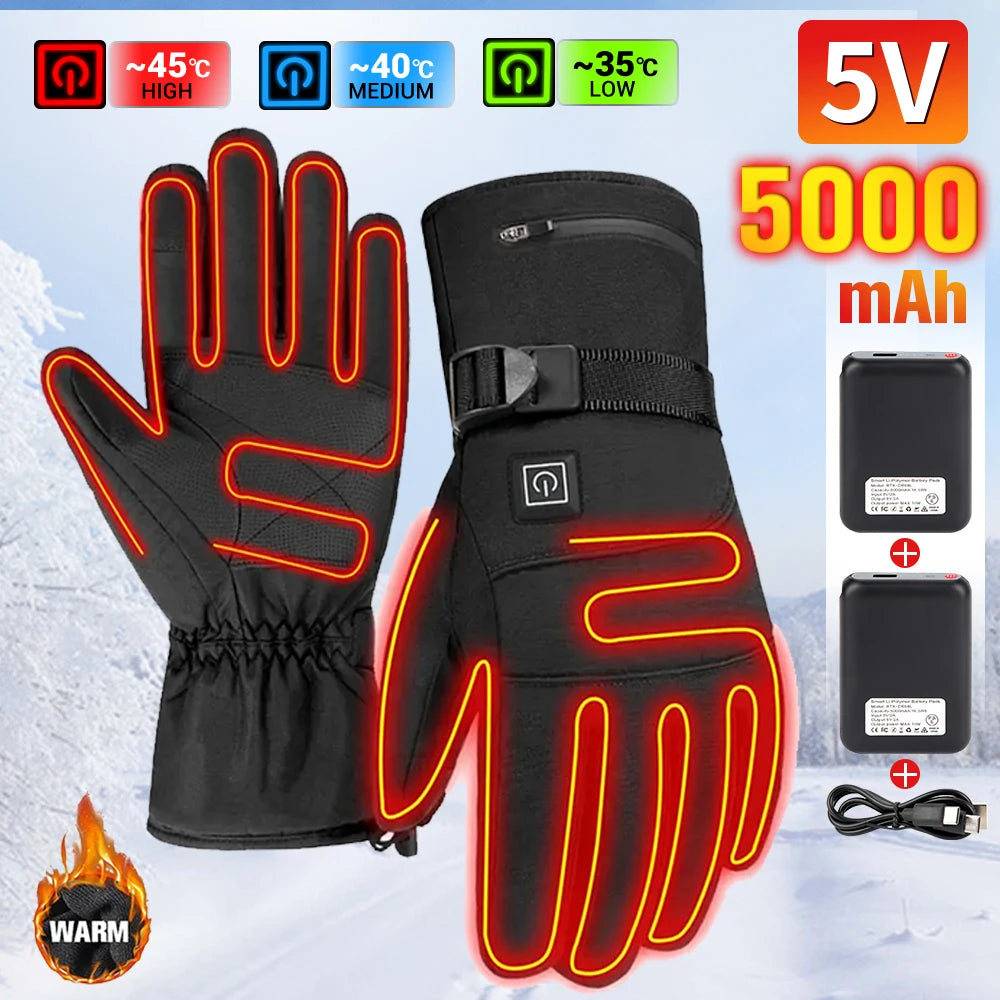 Electric Heated Gloves Motorcycle Winter Moto Heated Gloves Warm Waterproof Rechargeable Heating Thermal Gloves For Snowmobile