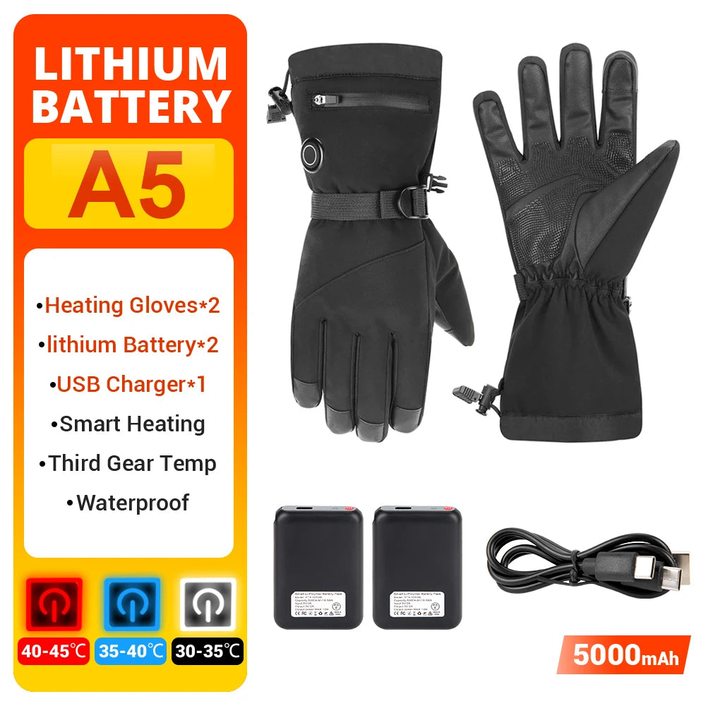 Electric Heated Gloves Motorcycle Winter Moto Heated Gloves Warm Waterproof Rechargeable Heating Thermal Gloves For Snowmobile