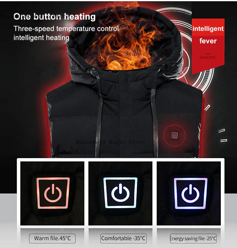 11PCS Usb Sport Hiking Winter Heating Vest Men Women Warm Heated Smart Jacket Graphene Heat Thermal Clothing Hoodied Plus Size
