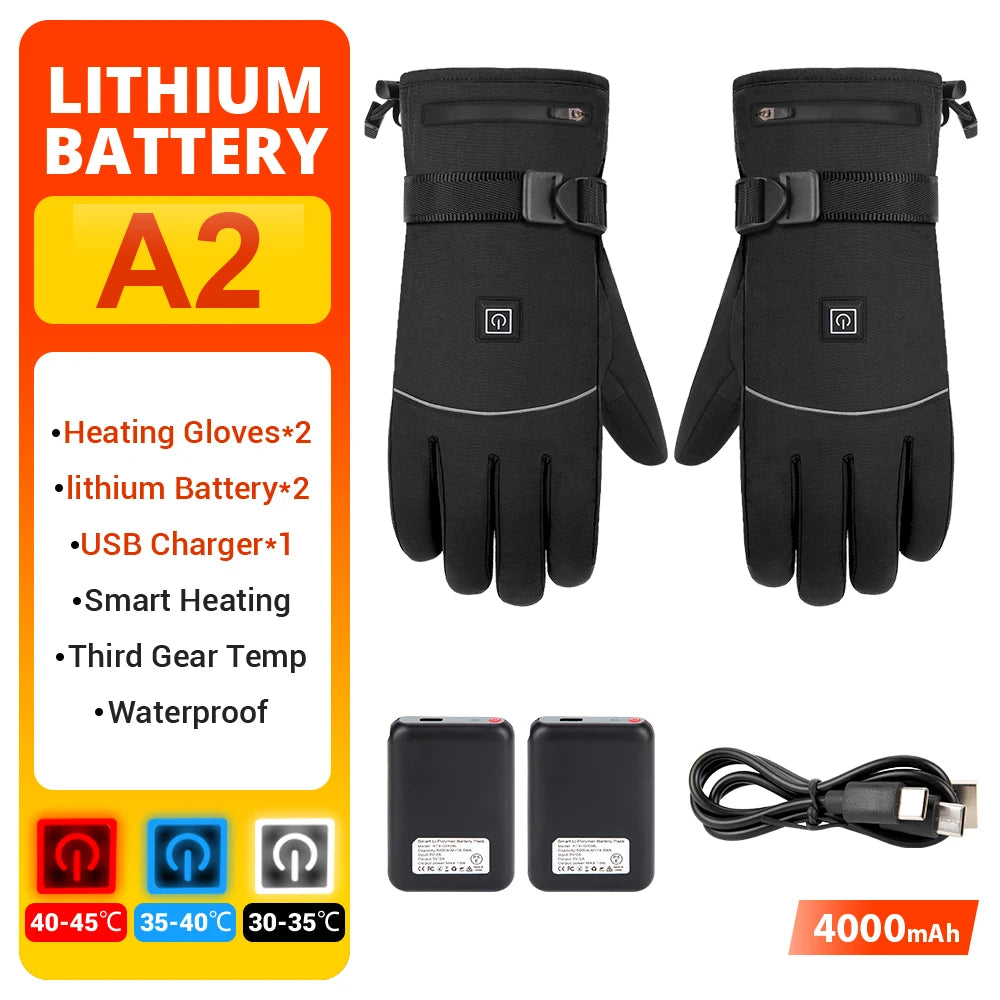 Electric Heated Gloves Motorcycle Winter Moto Heated Gloves Warm Waterproof Rechargeable Heating Thermal Gloves For Snowmobile