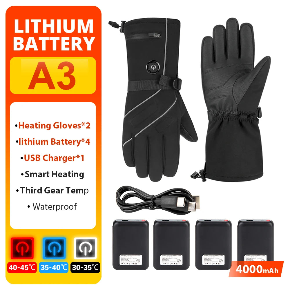 Electric Heated Gloves Motorcycle Winter Moto Heated Gloves Warm Waterproof Rechargeable Heating Thermal Gloves For Snowmobile
