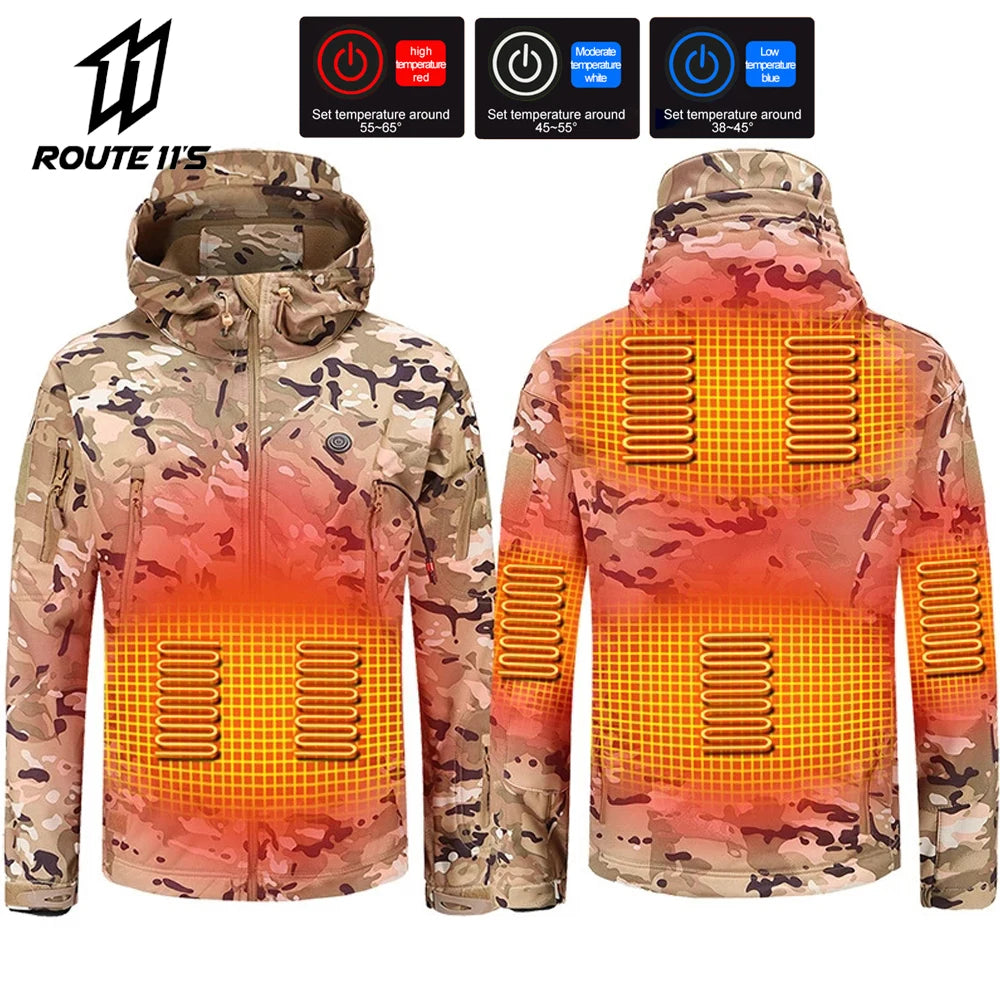 7 Zone Heated Jacket Winter Motorcycle Hooded Jacket Men Women USB Electric Heating Thermostatic Camping Warm Jacket Washed