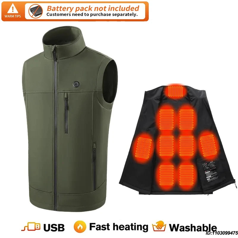 Men Women 9 Areas Heated Vest USB Charging Heated Jacket Washed Keep Warm Hiking Vest Winter Fishing Skiing Vest Heated Coats