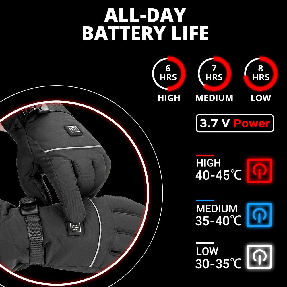 Electric Heated Gloves Motorcycle Winter Moto Heated Gloves Warm Waterproof Rechargeable Heating Thermal Gloves For Snowmobile