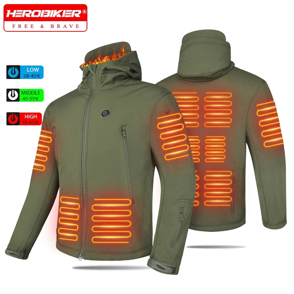 7 Zone Heated Jacket Winter Motorcycle Hooded Jacket Men Women USB Electric Heating Thermostatic Camping Warm Jacket Washed