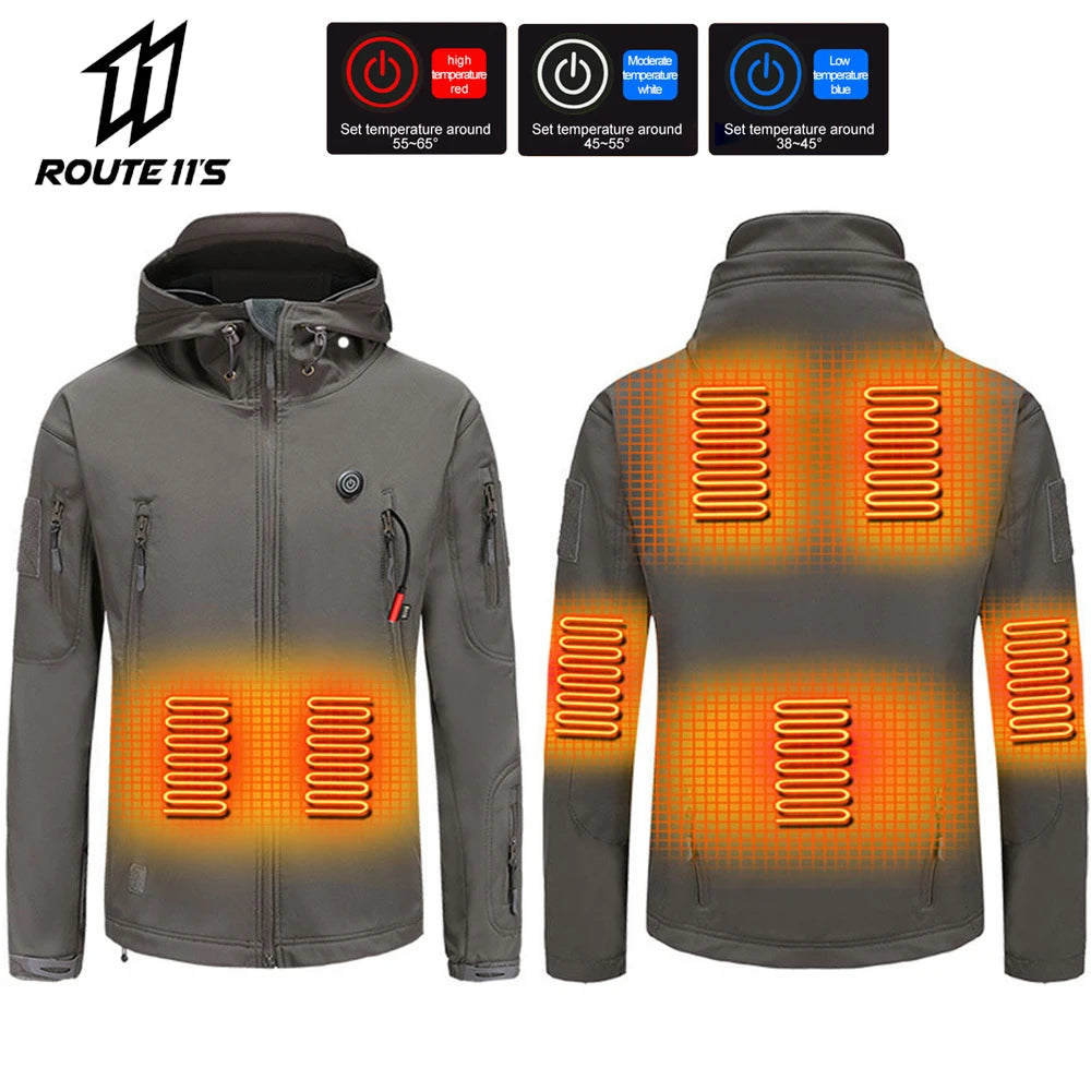 7 Zone Heated Jacket Winter Motorcycle Hooded Jacket Men Women USB Electric Heating Thermostatic Camping Warm Jacket Washed