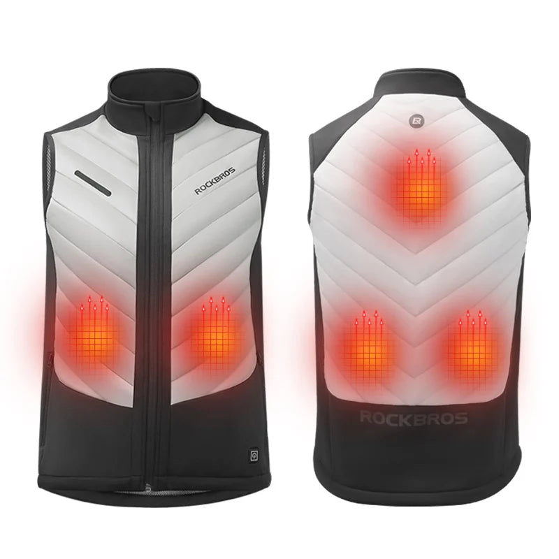 ROCKBROS Heated Vest USB Heated Jacket Thermal Clothing Hunting Cycling USB Infrared Heating Vest Washable Men Winter Warm