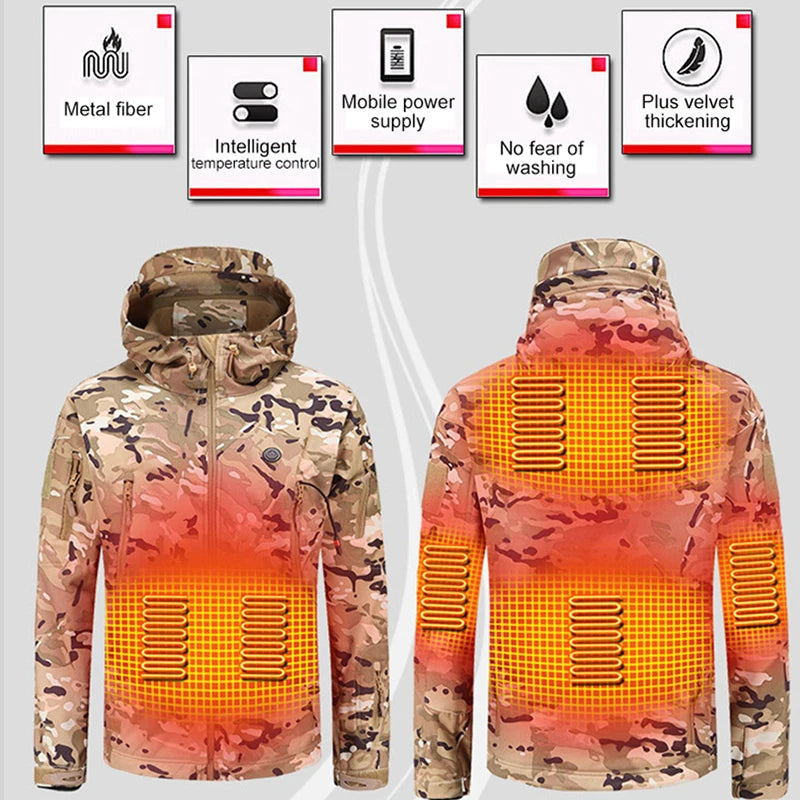 7 Zone Heated Jacket Winter Motorcycle Hooded Jacket Men Women USB Electric Heating Thermostatic Camping Warm Jacket Washed