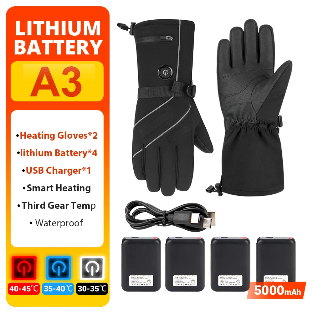 Electric Heated Gloves Motorcycle Winter Moto Heated Gloves Warm Waterproof Rechargeable Heating Thermal Gloves For Snowmobile