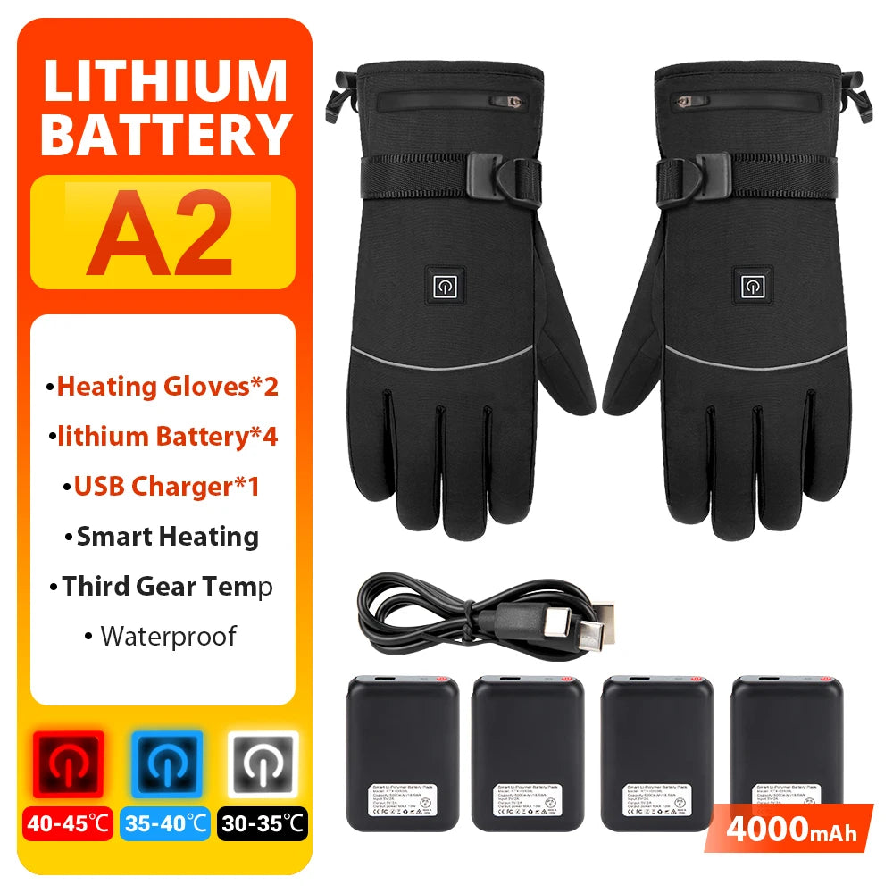 Electric Heated Gloves Motorcycle Winter Moto Heated Gloves Warm Waterproof Rechargeable Heating Thermal Gloves For Snowmobile
