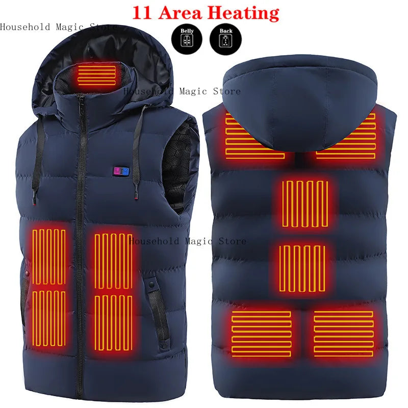 11PCS Usb Sport Hiking Winter Heating Vest Men Women Warm Heated Smart Jacket Graphene Heat Thermal Clothing Hoodied Plus Size