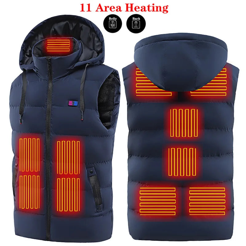 11PCS Usb Sport Hiking Winter Heating Vest Men Women Warm Heated Smart Jacket Graphene Heat Thermal Clothing Hoodied Plus Size