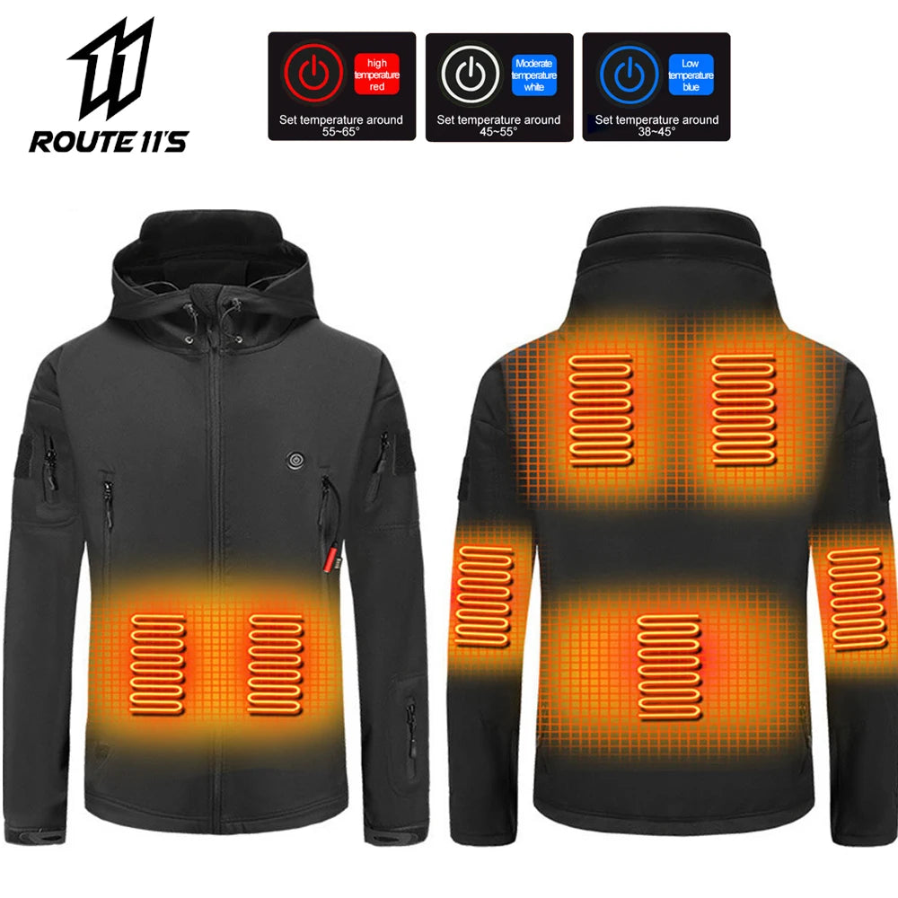7 Zone Heated Jacket Winter Motorcycle Hooded Jacket Men Women USB Electric Heating Thermostatic Camping Warm Jacket Washed