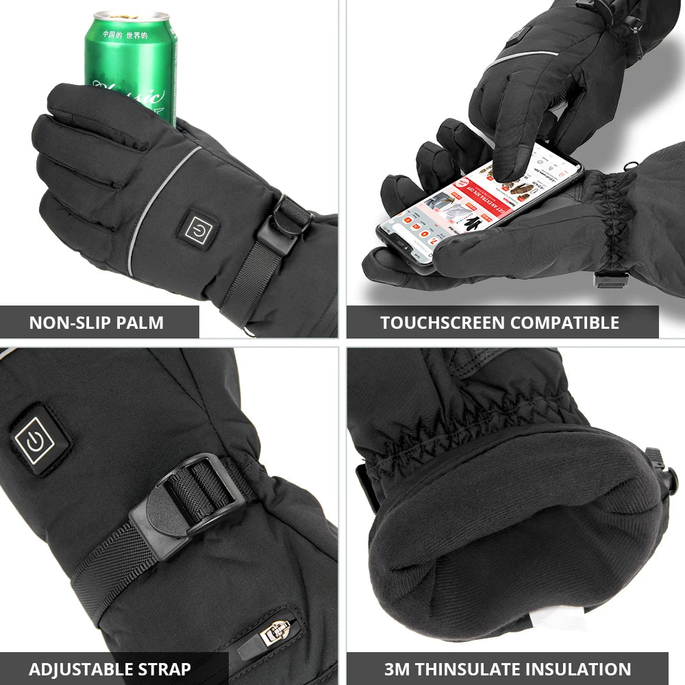 Electric Heated Gloves Motorcycle Winter Moto Heated Gloves Warm Waterproof Rechargeable Heating Thermal Gloves For Snowmobile