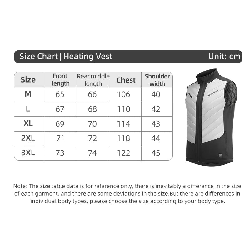 ROCKBROS Heated Vest USB Heated Jacket Thermal Clothing Hunting Cycling USB Infrared Heating Vest Washable Men Winter Warm