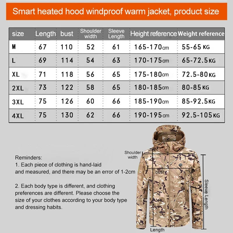 7 Zone Heated Jacket Winter Motorcycle Hooded Jacket Men Women USB Electric Heating Thermostatic Camping Warm Jacket Washed