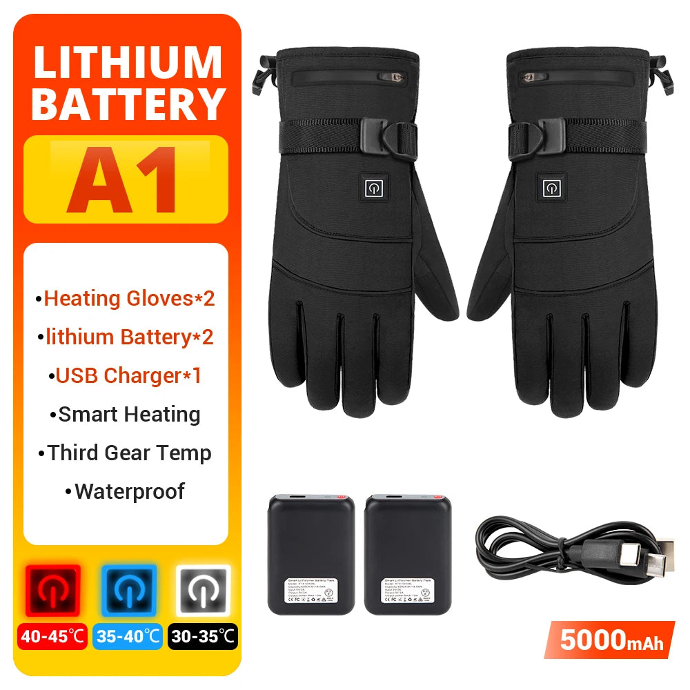 Electric Heated Gloves Motorcycle Winter Moto Heated Gloves Warm Waterproof Rechargeable Heating Thermal Gloves For Snowmobile