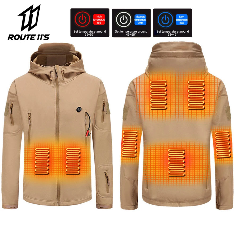 7 Zone Heated Jacket Winter Motorcycle Hooded Jacket Men Women USB Electric Heating Thermostatic Camping Warm Jacket Washed