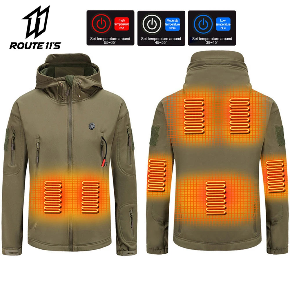 7 Zone Heated Jacket Winter Motorcycle Hooded Jacket Men Women USB Electric Heating Thermostatic Camping Warm Jacket Washed