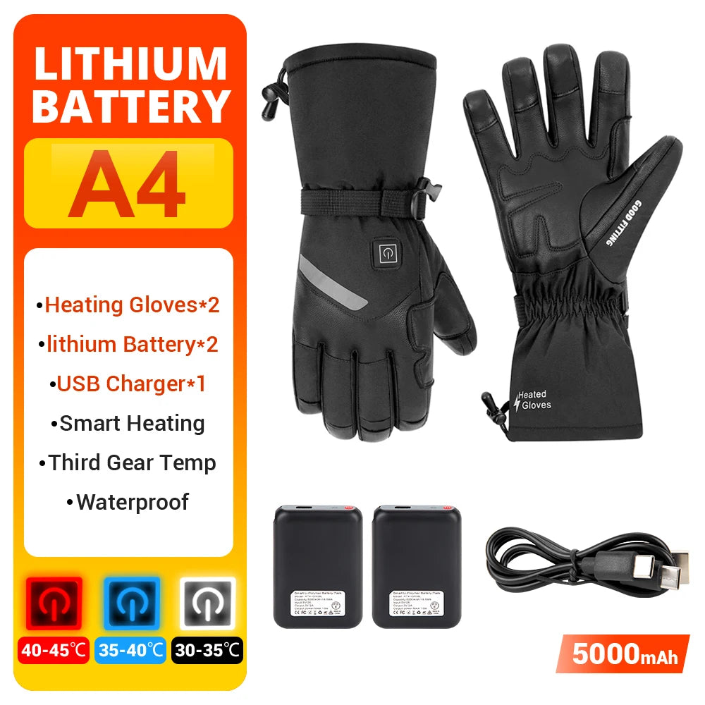 Electric Heated Gloves Motorcycle Winter Moto Heated Gloves Warm Waterproof Rechargeable Heating Thermal Gloves For Snowmobile
