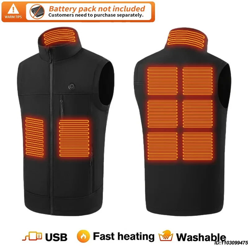 Men Women 9 Areas Heated Vest USB Charging Heated Jacket Washed Keep Warm Hiking Vest Winter Fishing Skiing Vest Heated Coats