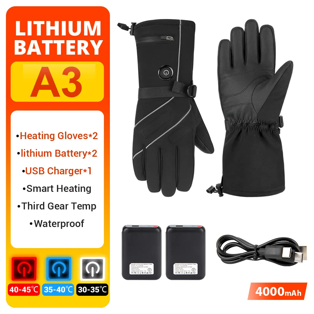 Electric Heated Gloves Motorcycle Winter Moto Heated Gloves Warm Waterproof Rechargeable Heating Thermal Gloves For Snowmobile
