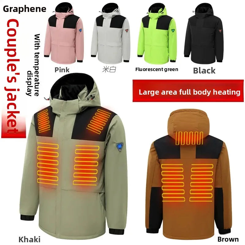 Smart Graphene Heating Jacket Couple Style USB Charging Intelligent Thermal Clothing with Temperature Display Cross-Border