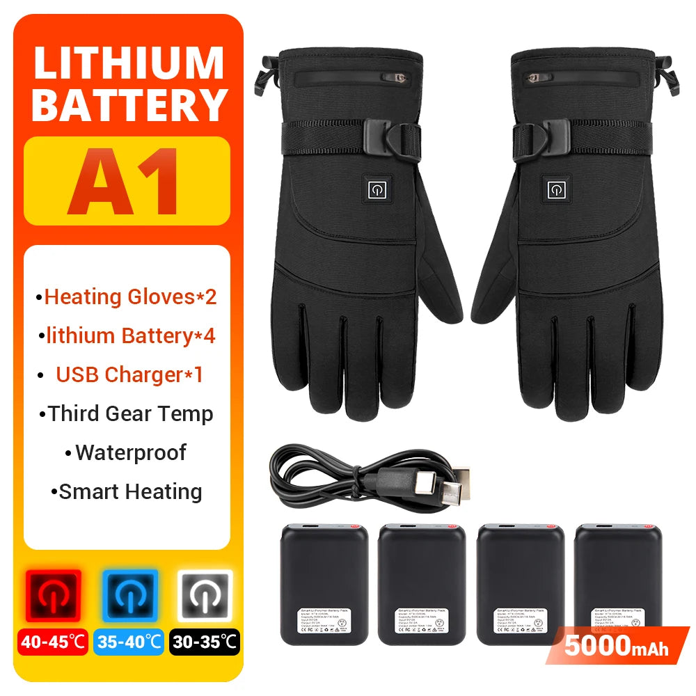 Electric Heated Gloves Motorcycle Winter Moto Heated Gloves Warm Waterproof Rechargeable Heating Thermal Gloves For Snowmobile